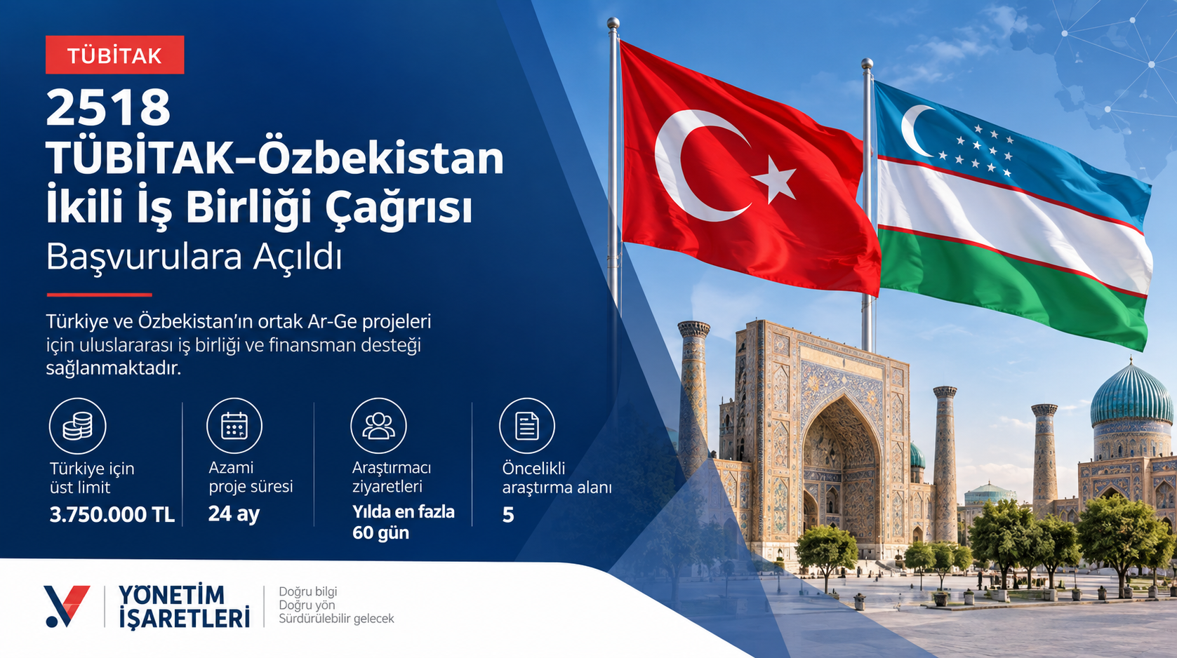 2518 TÜBİTAK–Özbekistan İkili İş Birliği Çağrısı Başvurulara Açıldı